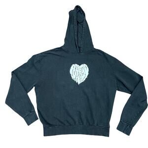 Love Joy Metal Heart Distressed Black Hoodie Large
